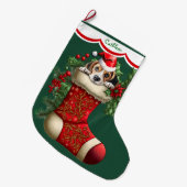 かわいいビーグルの子犬のぞき ラージクリスマスストッキング (正面 (吊り時))