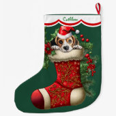 かわいいビーグルの子犬のぞき ラージクリスマスストッキング (裏面)