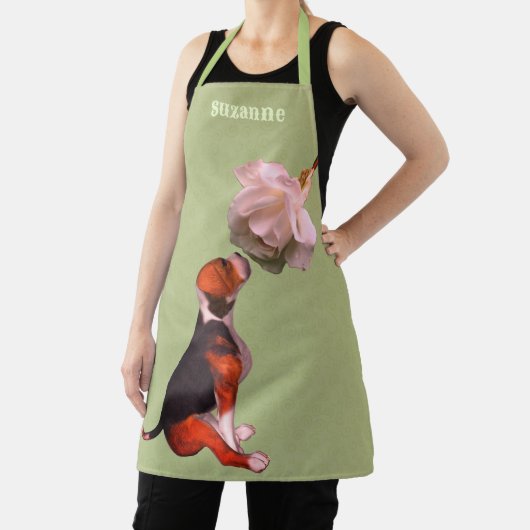 かわいいビーグルの子犬の白いバラパーソナライズされた動物 エプロン (インサイチュ)