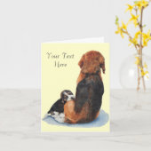 かわいいビーグルの子犬の赤ちゃんママ カード (黄色い花)