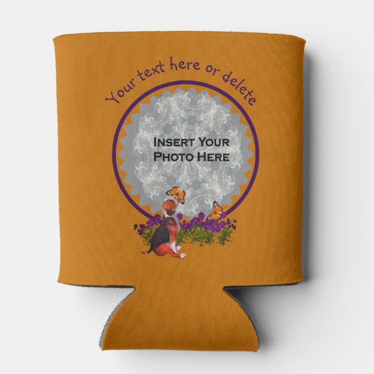 かわいいビーグルの子犬パーソナライズされたの写真 缶クーラー (裏面)