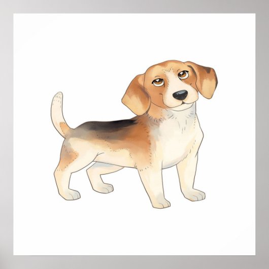 かわいいビーグルの犬の絵 ポスター (正面)