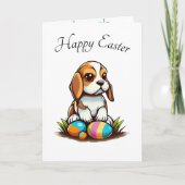 かわいいビーグルイースターバニーの願い サンキューカード (正面)