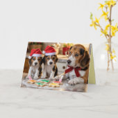 かわいいビーグルクリスマスクッキーカード カード (黄色い花)