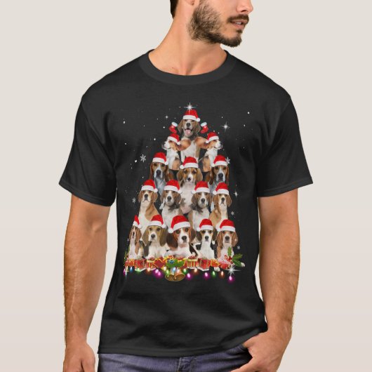 かわいいビーグルスクリスマスツリードッグサンタおもしろいクリスマスP Tシャツ (正面)