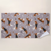 かわいいビーグルズポーズグレー ビーチタオル (正面)