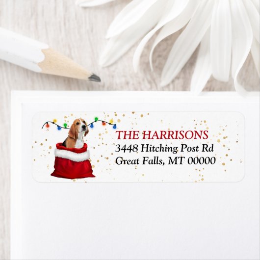かわいいビーグルドッグクリスマス抱き枕差出人住所 ラベル (インサイチュ)