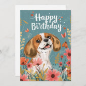 かわいいビーグルドッグハッピーバースデー シーズンカード (正面/裏面)