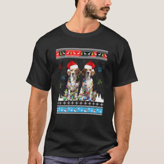 かわいいビーグルドトナカイのクリスマス醜いクリスマス汗 Tシャツ (正面)