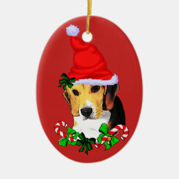かわいいビーグルパピークリスマス セラミックオーナメント