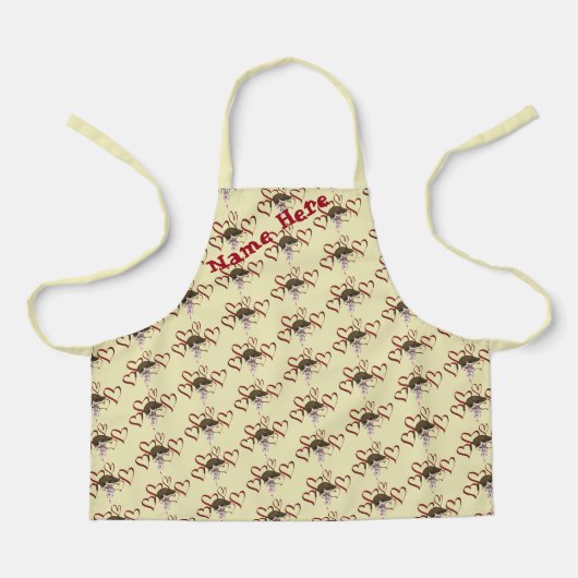 かわいいビーグルパピー赤いハート パーソナライズされた エプロン (正面)