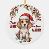 かわいいビーグル子犬がイタズラなクリスマスを定義 セラミックオーナメント (正面)