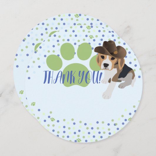 かわいいビーグル子犬の帽子 キッズ感謝カード サンキューカード (正面/裏面)