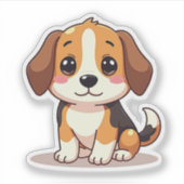 かわいいビーグル子犬ステッカー – 大きな目 シール (正面)