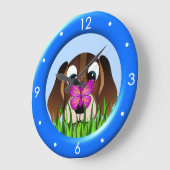 かわいいビーグル子犬バタフライラージラウンドクロック ラージ壁時計 (傾斜)