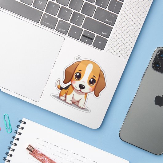 かわいいビーグル子犬 - パステルステッカー シール (ノートパソコンとiPhone)