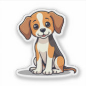 かわいいビーグル子犬 - 座り姿ステッカー シール (正面)