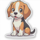 かわいいビーグル子犬 - 座り姿 シール (正面)