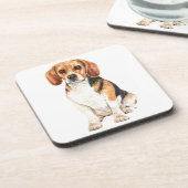 かわいいビーグル母マドッグラバーパピーパパ水色アップ コースター (左側)