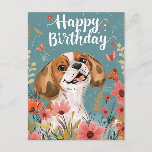 かわいいビーグル犬お誕生日おめでとう ポストカード (正面)