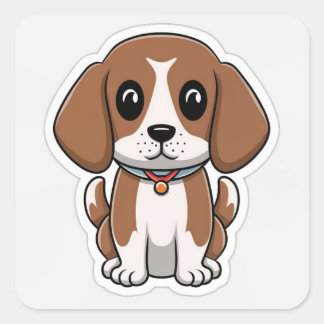 かわいいビーグル犬のステッカー スクエアシール