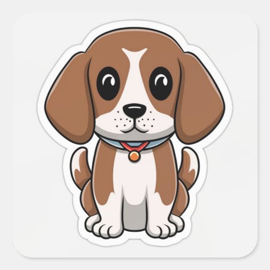 かわいいビーグル犬のステッカー スクエアシール (正面)