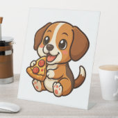 かわいいビーグル犬のピザ愛好家の漫画 台座サイン (インサイチュ)