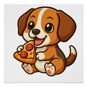 かわいいビーグル犬のピザ ピザ好きのキャラクター ポスター