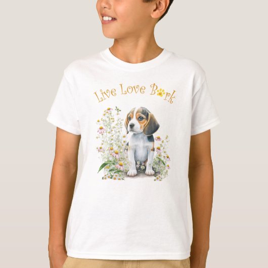 かわいいビーグル犬の花 Tシャツ (正面)