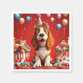 かわいいビーグル犬の誕生日お祝い スタンダードカクテルナプキン