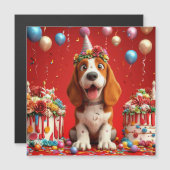 かわいいビーグル犬の誕生日お祝い マグネット招待状 (正面/裏面)