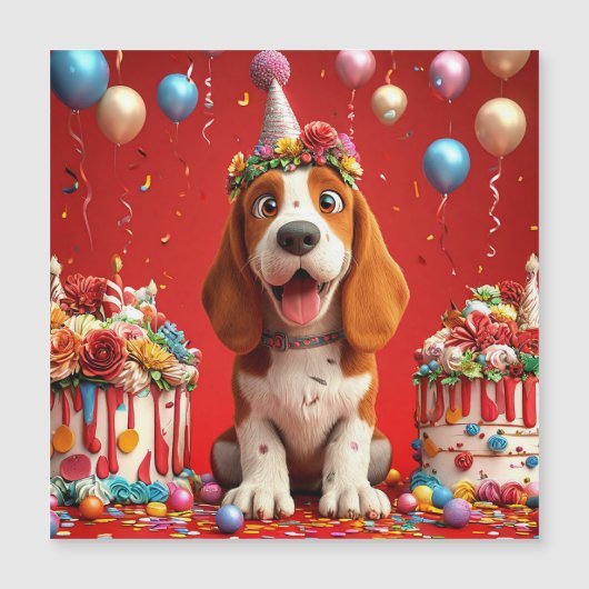 かわいいビーグル犬の誕生日お祝い マグネット招待状 (正面)