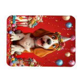 かわいいビーグル犬の誕生日お祝い マグネット (横)
