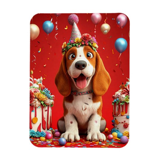 かわいいビーグル犬の誕生日お祝い マグネット (縦)