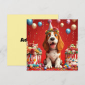 かわいいビーグル犬の誕生日お祝い 招待状 (正面/裏面)
