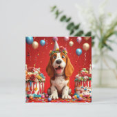 かわいいビーグル犬の誕生日お祝い 招待状 (スタンド正面)
