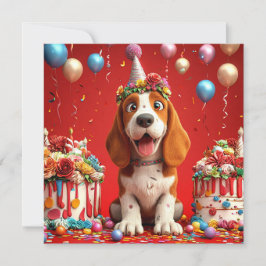 かわいいビーグル犬の誕生日お祝い 招待状