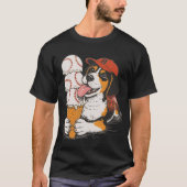 かわいいビーグル犬の野球アイスクリームコーン グラフィック Tシャツ (正面)