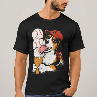かわいいビーグル犬の野球アイスクリームコーン グラフィック Tシャツ