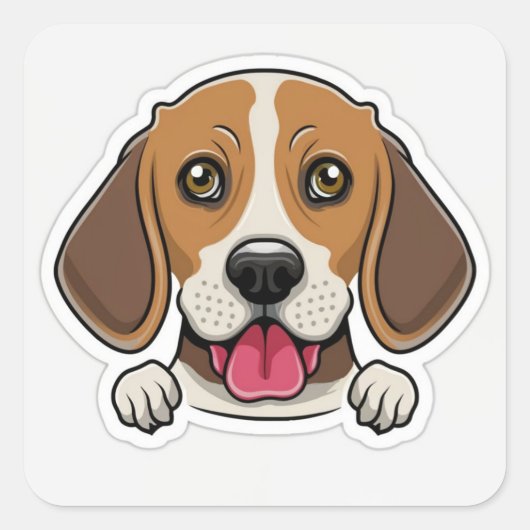 かわいいビーグル犬の頭 スクエアシール (正面)
