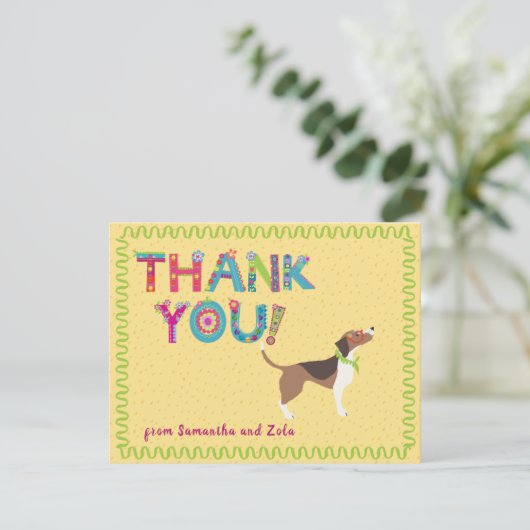 かわいいビーグル犬カラフルのフローラ サンキューカード (スタンド正面)