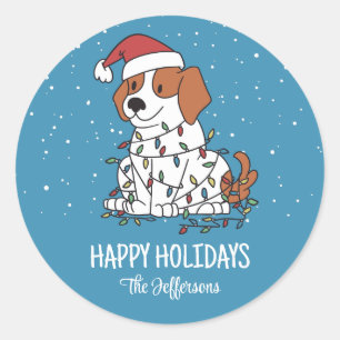 かわいいビーグル犬クリスマス雪の冬の休日 ラウンドシール