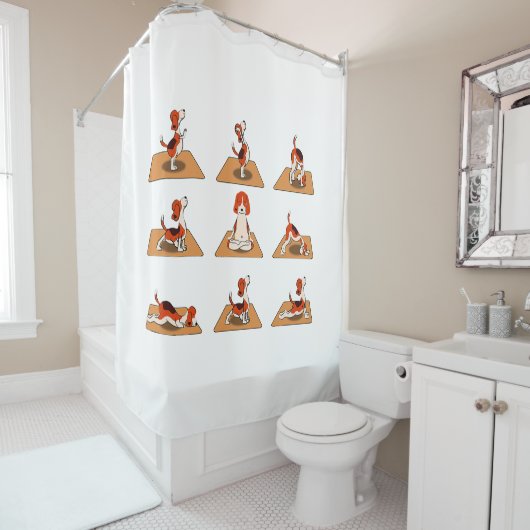 かわいいビーグル犬ヨガアサナのポーズ シャワーカーテン (インサイチュ)