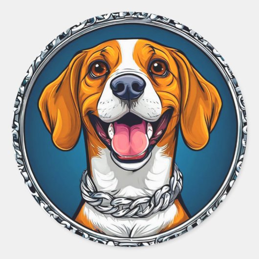 かわいいビーグル犬 ラウンドシール (正面)