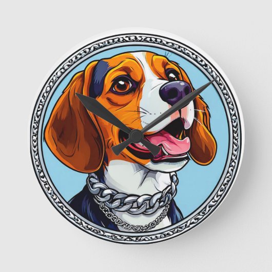 かわいいビーグル犬 ラウンド壁時計 (正面)