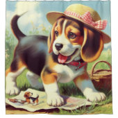 かわいいビーグル絵画パピー シャワーカーテン (正面)