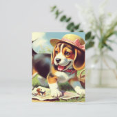 かわいいビーグル絵画パピー ポストカード (スタンド正面)