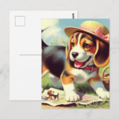 かわいいビーグル絵画パピー ポストカード (正面/裏面)