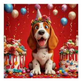 かわいいビーグル誕生日ポスター | 愛らしい犬のパーティー ポスター