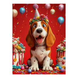 かわいいビーグル誕生日ポスター | 愛らしい犬のパーティー ポスター